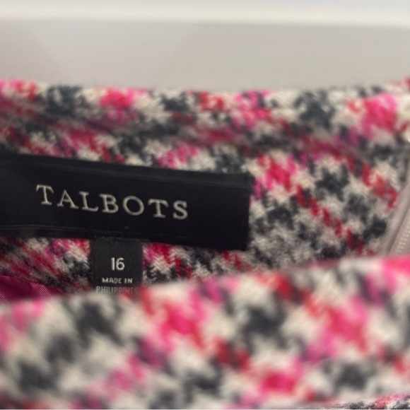 Talbots Straight Skirt Womens Size 16 Wool Blend Pencil Plaid pink black pockets - Picture 5 of 8
